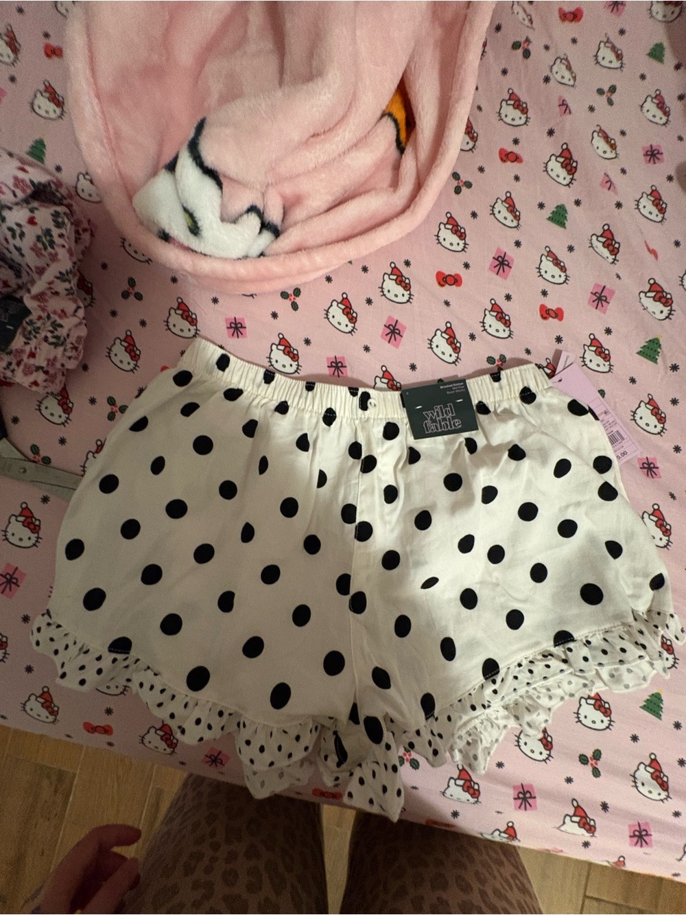wild fable White High-Waist Polka Dot Ruffle Sleep Shorts - Black Dots